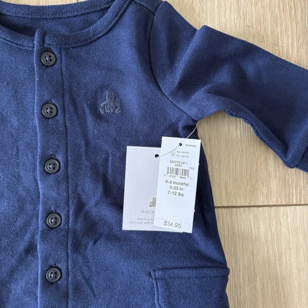 NWT Baby Gap One Piece Toddler Boys‎ 0-3 Months Button Bear Blue